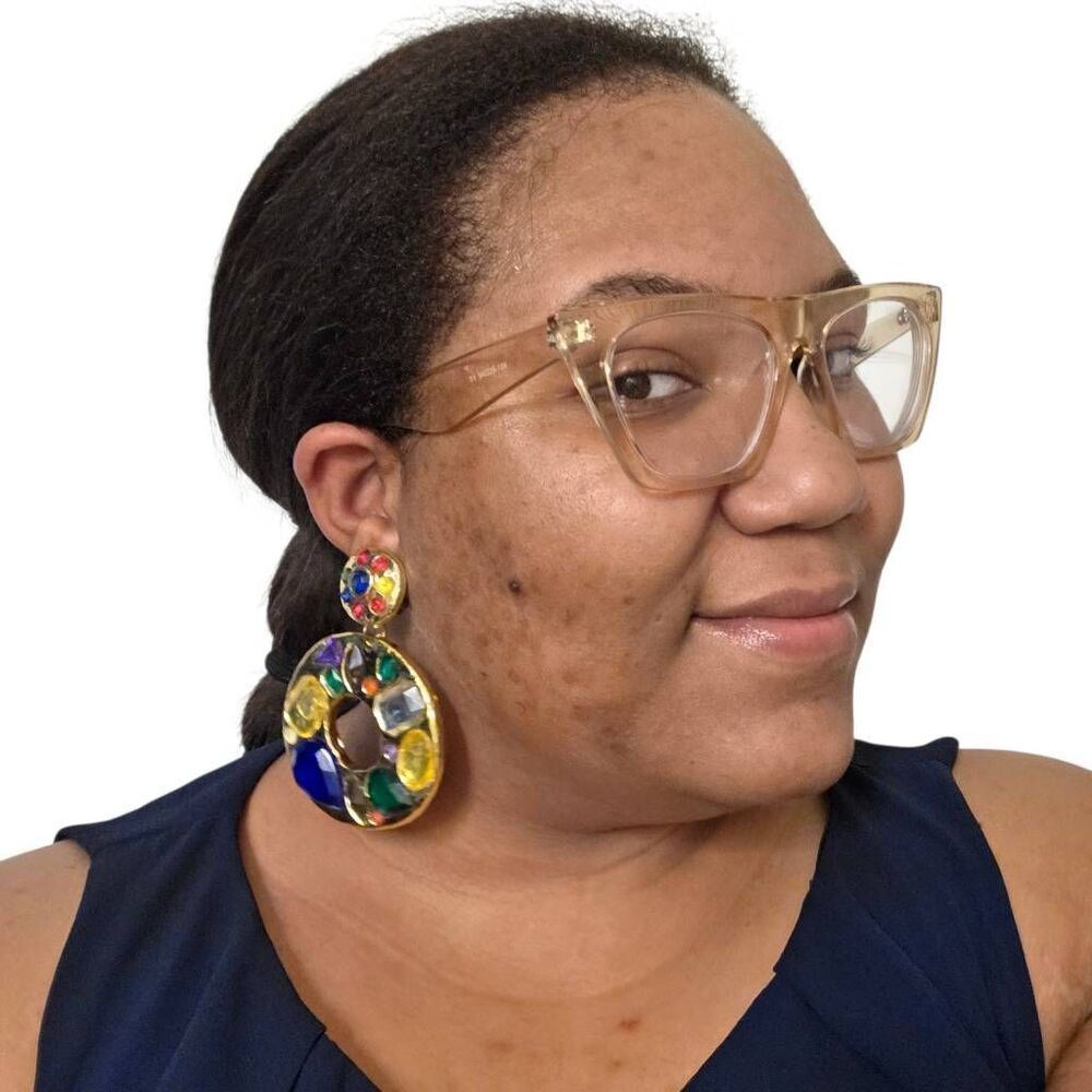 1980s Oversized Multicolor Gem Clip-On Earrings 3.68”
